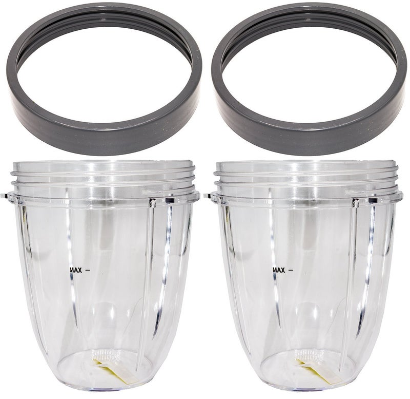 Blendin Replacement 18 Ounce Short Capacity Cup Jar with Lip Ring, Compatible with Nutribullet 600W, 900W, NB-101B, NB-101S, NB-201, NBR-0601, NBR-1201, NB9-1301, 900 Pro Series Blenders, 2 Pack Part - Image 1